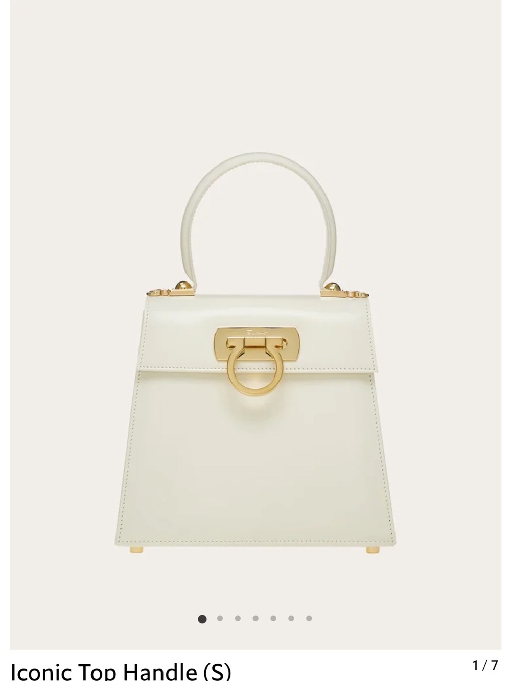 Salvatore Ferragamo Cream Top Handle Bag with Gold Gancini
